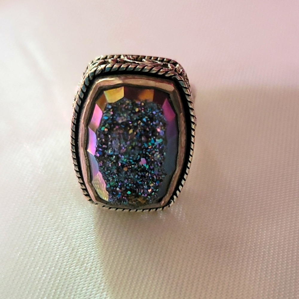 Sajen 925 Sterling Silver purple peacock mica druzy geode